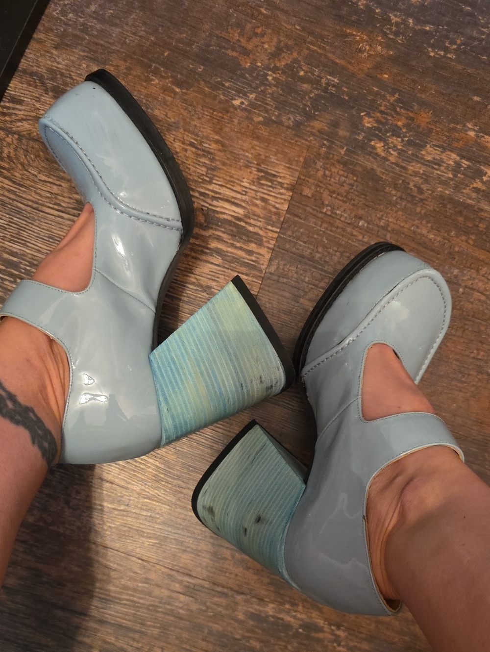 Fluevog Light Blue Patent Mary Jane Block Heel Pumps Size 7 They Run Big